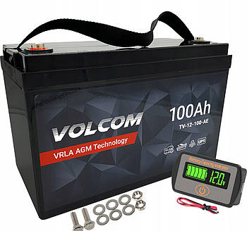 Акумулятор Volcom AGM 12v 100Ah + індикатор заряду