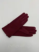 Перчатки женские пальтовая ткань (Размер: 6.5- 8.5) плюшевая махра сенсор- Strike SE655 т. ягода