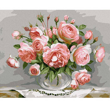 Набір для розпису по номерах "Троянди в скляній вазі" 40х50см КНО3198