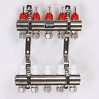 Коллектор с расходомерами, термоклапанами и евроконусами  1"x3/4" 5 выходов ROSSINI