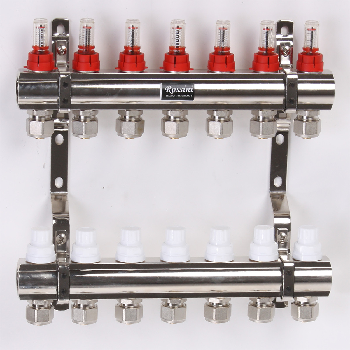 Колектор з витратомірами, термоклапанами і евроконусами 1"x3/4" 7 виходів ROSSINI