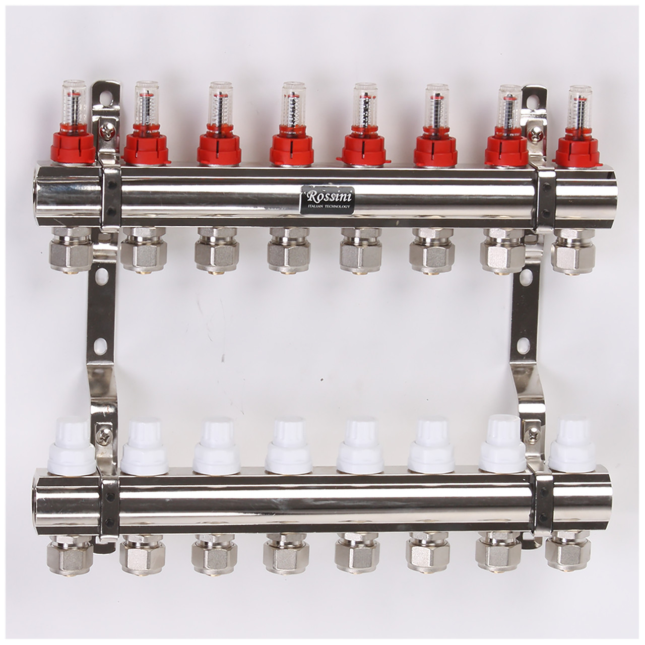 Колектор з витратомірами, термоклапанами і евроконусами 1"x3/4" 8 виходів ROSSINI