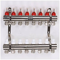 Колектор з витратомірами, термоклапанами і евроконусами 1"x3/4" 8 виходів ROSSINI