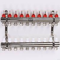 Коллектор с расходомерами, термоклапанами и евроконусами 1"x3/4" 10 выходов ROSSINI