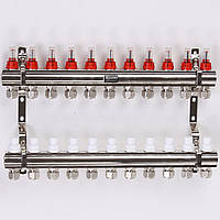 Коллектор с расходомерами, термоклапанами и евроконусами 1"x3/4" 11 выходов ROSSINI