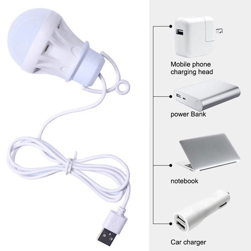 Лампочка LED USB 3W світлодіодна кемпінгова підвісна від повербанка або ноутбука