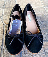 1, Стильные черные замшевые натуральные туфельки - балетки Н&М Размер 22см