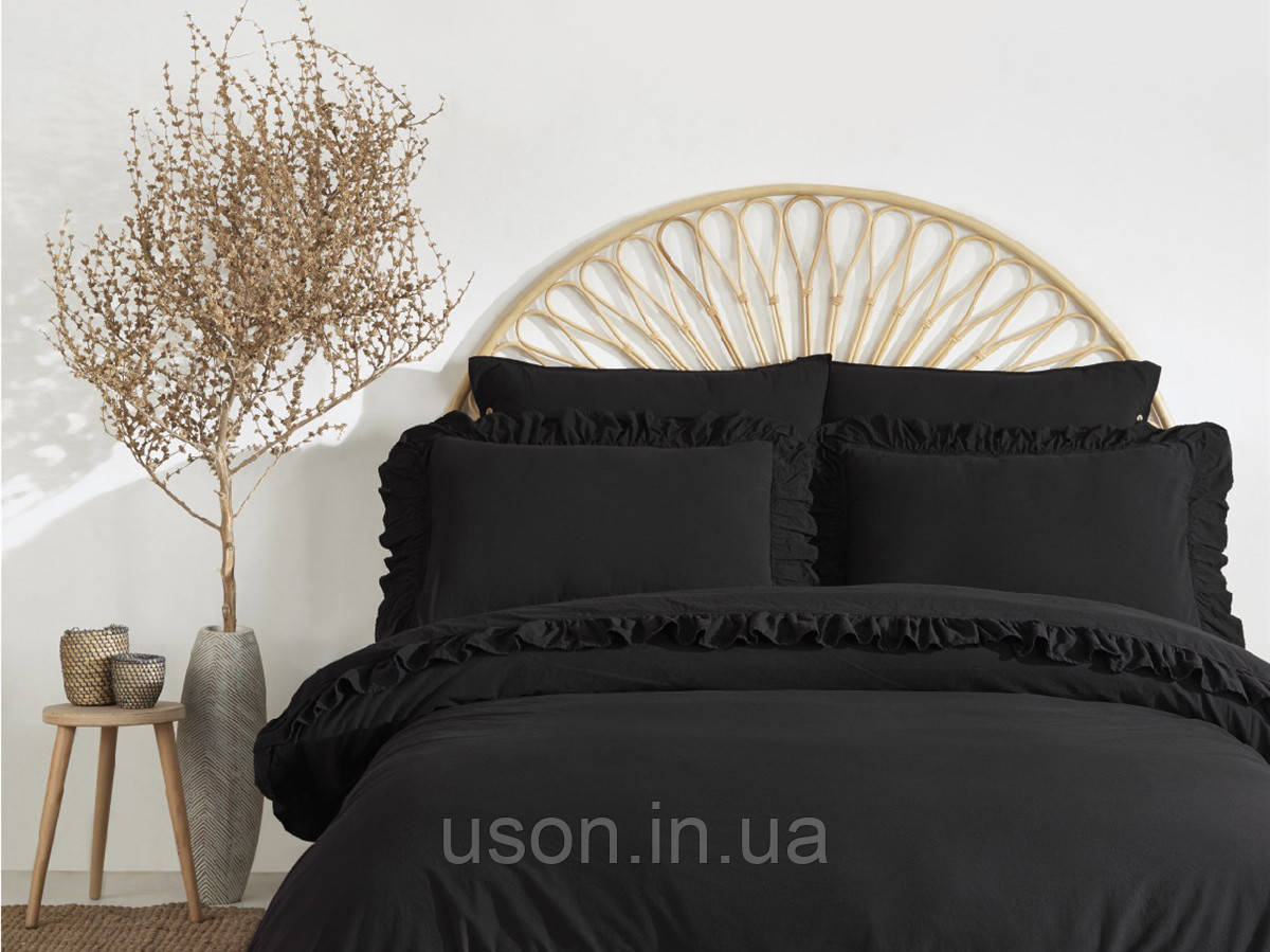 Комплект постільної білизни з вареного бавовни євро розмір Limasso Еxclusive Black, фото 1