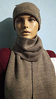 Теплый набор шапка+шарф с шерстью Турция коричневый M/XL