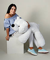Красивый лежачий плюшевый мишка 120 см белого цвета оригинальный подарок медведь плюшевый и мягкий для ребенка