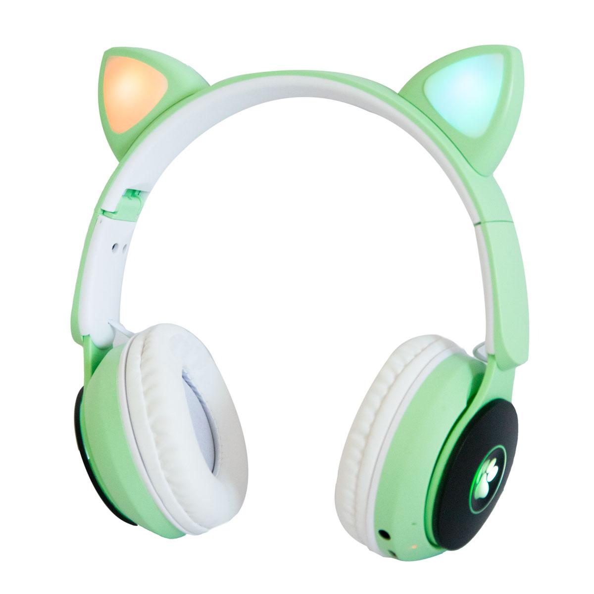 Дитячі навушники з котячими вушками блютуз навушники салатові бездротові Wireless earphone ST77M