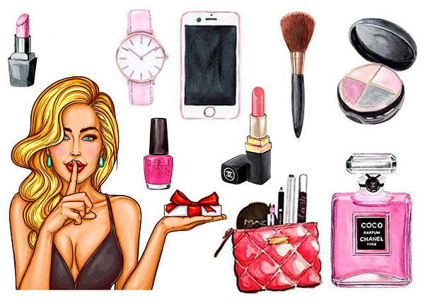 Вафельна картинка Дівчина та аксесуари, фото 1