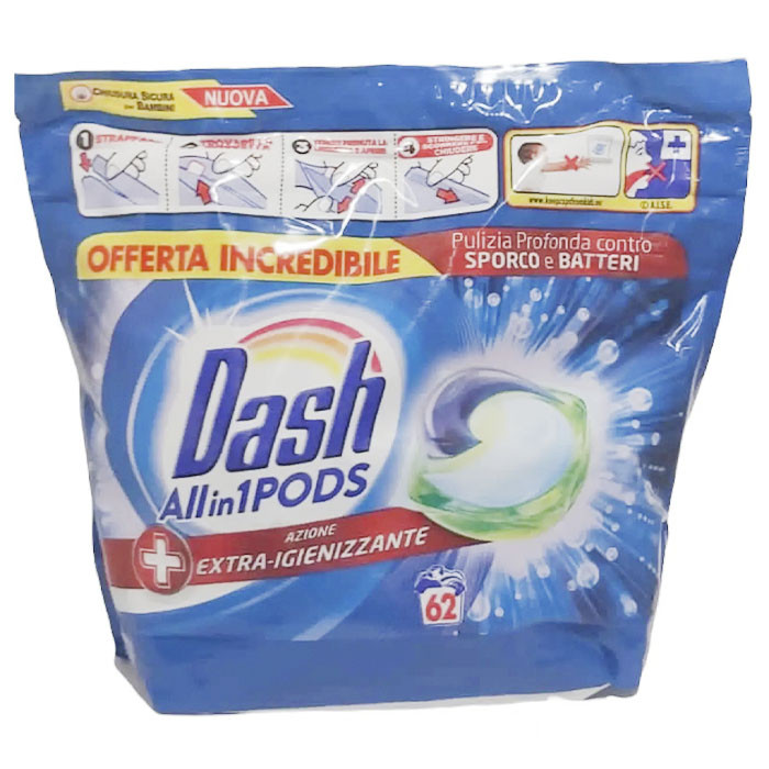 Капсули для прання Dash Azione Extra-Igienizzante універсальні 62 шт