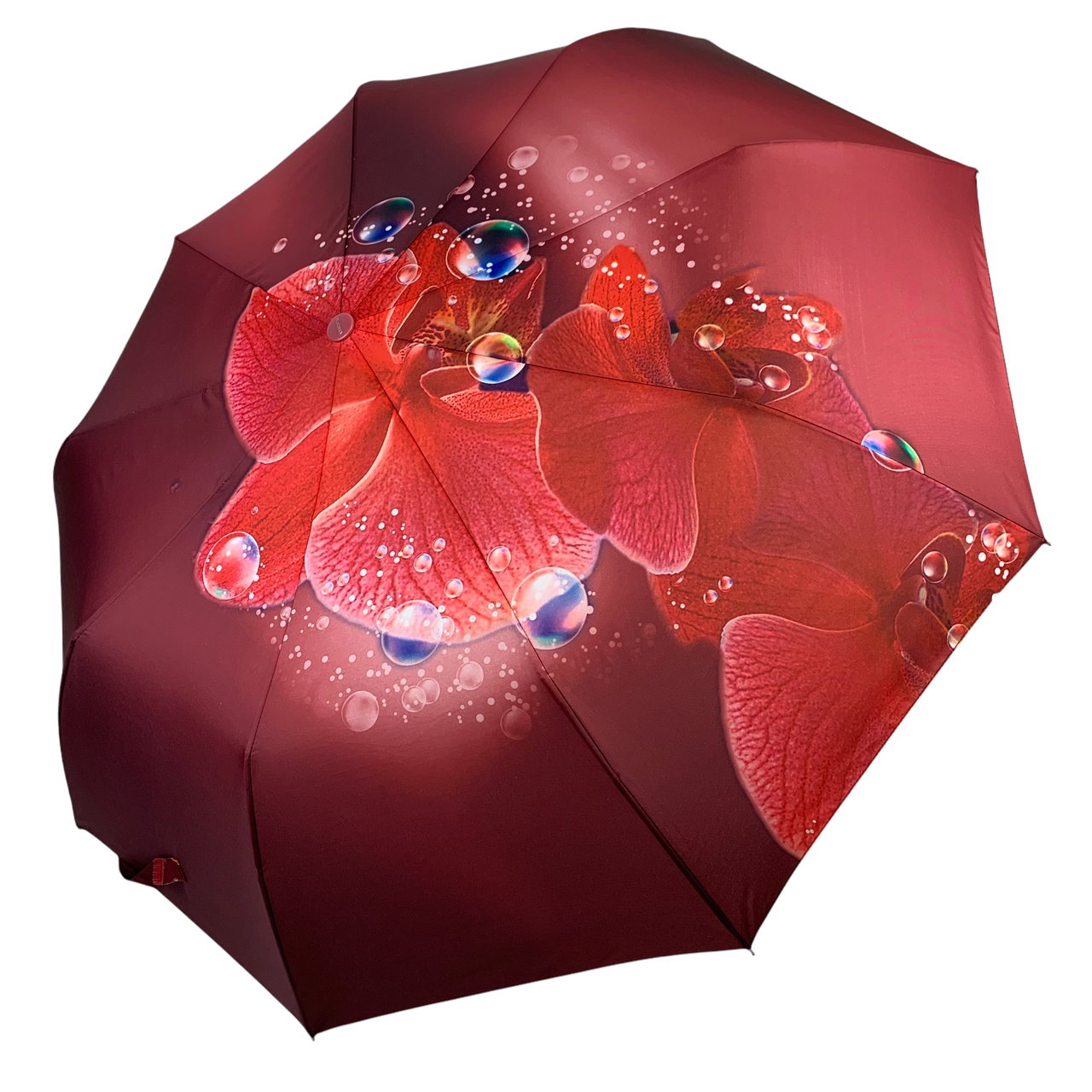 Женский зонт-автомат Flagman с цветочным принтом на 9 спиц красный N15