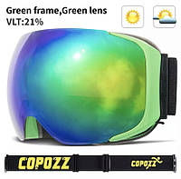 Профессиональная лыжная маска Copozz на магнитах зеленая
