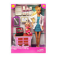 Детская игрушечная кукла типа Барби доктор Defa Lucy с дочкой и аксессуарами, от 3 лет, 29 см., синяя