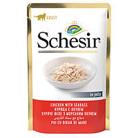 Schesir Chicken Seabass ШЕЗІР філе курки з морського окуня в желе натуральні консерви для котів, вологий корм, пауч - 85 гр