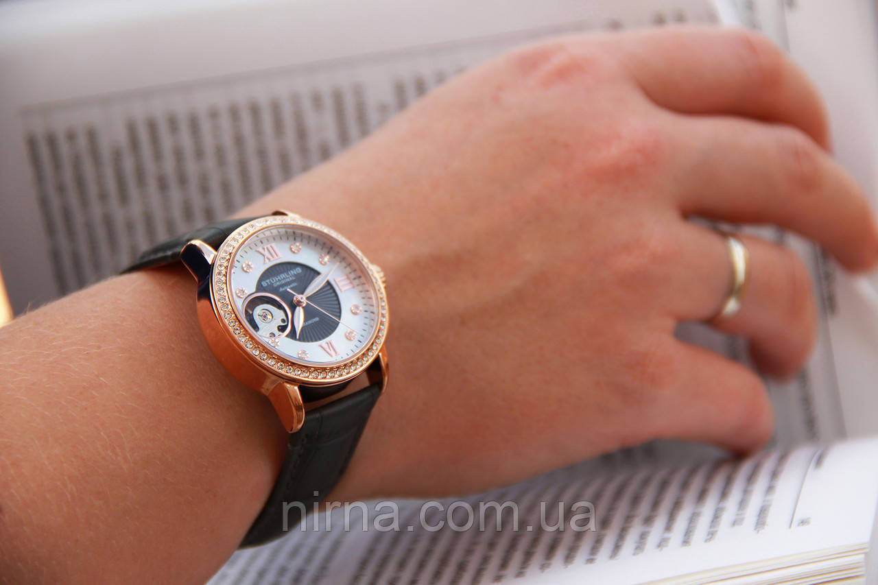 Жіночий наручний годинник зі шкіряним ремінцем Legacy Automatic Skeleton Stührling (оригінал)