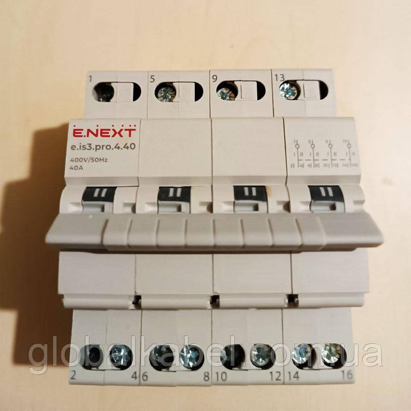 Вимикач (перемикач) навантаження на DIN-рейку, 4р, 40 А, E.NEXT e.is3.pro.4.40, фото 1