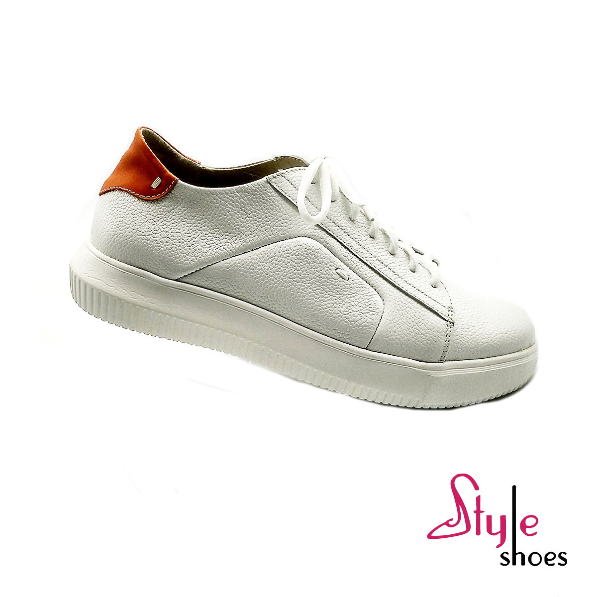 Чоловічі кросівки кеди з білої натуральної шкіри «Style Shoes»