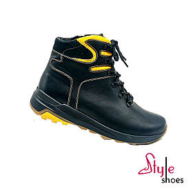 Зимові чоловічі черевики у спортивному стилі з натуральної шкіри чорного кольору «Style Shoes»