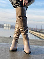 Зимові жіночі ботфорти із натуральної шкіри кольру капучино «Style Shoes», фото 2