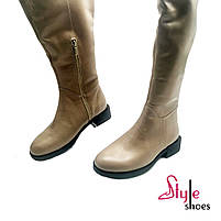 Зимові жіночі ботфорти із натуральної шкіри кольру капучино «Style Shoes», фото 6