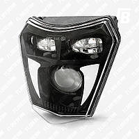 Фара головного света 01 с ДХО для мотоциклов KTM (2014+) светодиодная (LED), чёрная