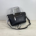 Шкіряна сумка човник з ручками і ремінцем на плече С60-КТ-4109 Чорна, фото 4