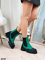Женские ботинки челси резинка зеленые демисезонные на высокой платформе 37