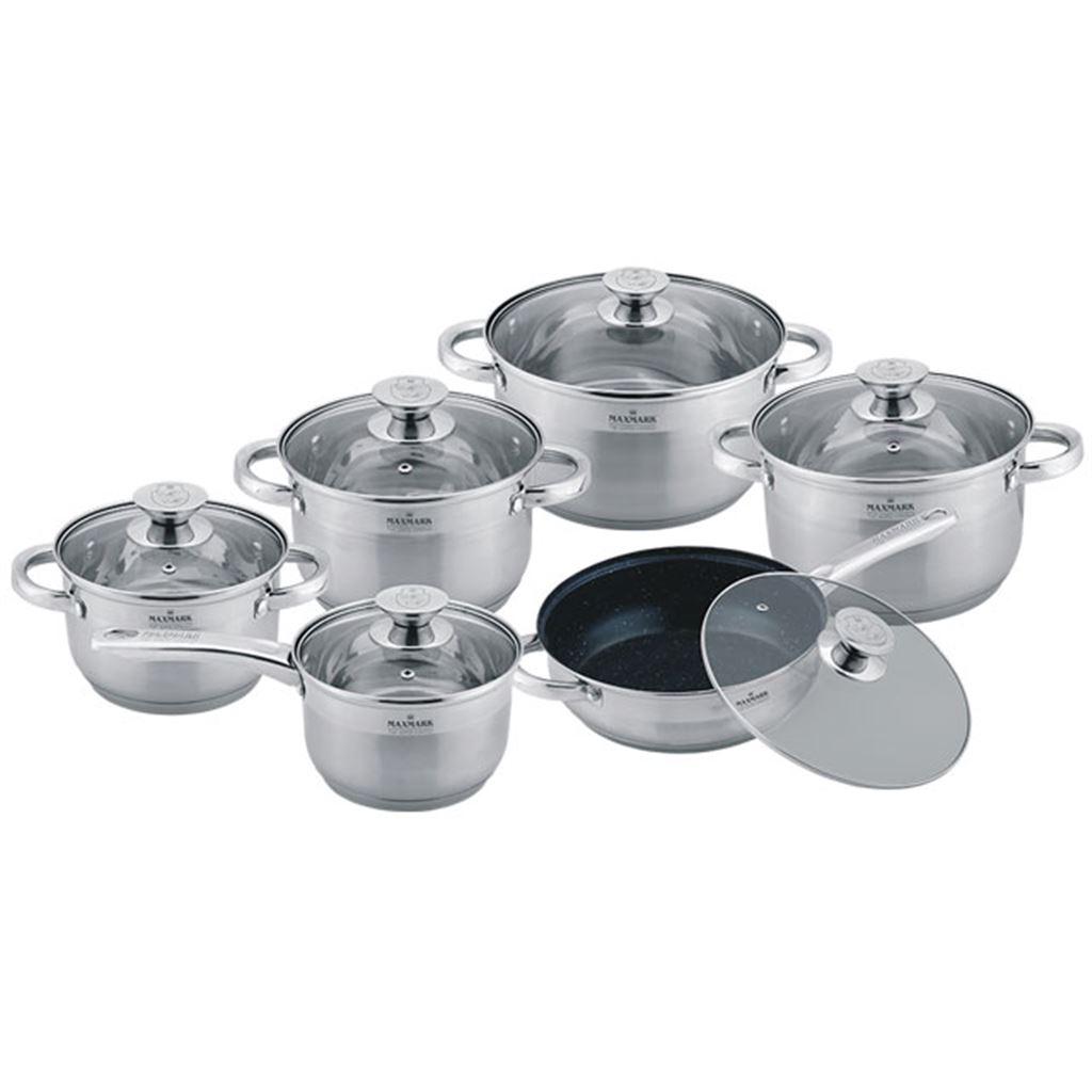 Набор Посуду MAXMARK 12 Пр (сковорідка Мармур, Кераміка D-24+ківш 1,5л ...