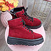 Черевики жіночі замшеві на потовщеній підошві. Колір бордовий. 36 розмір, фото 2