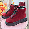 Черевики жіночі замшеві на потовщеній підошві. Колір бордовий. 36 розмір, фото 3