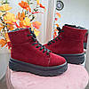 Черевики жіночі замшеві на потовщеній підошві. Колір бордовий. 36 розмір, фото 4