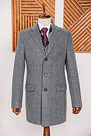 Мужское демисезонное шерстяное пальто классическое, серого цвета приталенное M