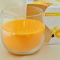 Аромасвечка BISPOL в стакане 130 г с запахом Ванили и Апельсина 24 ч свеча ароматизированная Ваниль-Апельсин