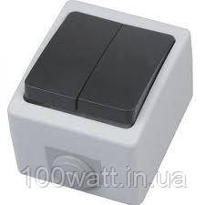 Вимикач 2-кл. накладний сірий АТОМ, фото 1