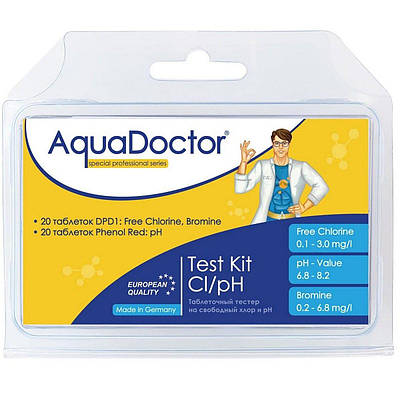 Таблетковий тестер AquaDoctor Test Kit Cl/pH/Br (20 тестів)