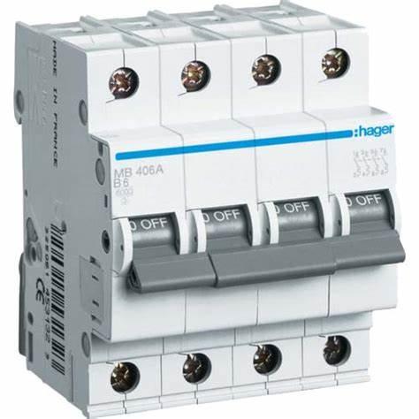Автоматичний вимикач 50A 6 кА 4 полюси тип B MB450A Hager, фото 1