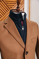 Мужское пальто классика шерстяное приталенное с отстегивающимся воротником светло коричневого цвета XL