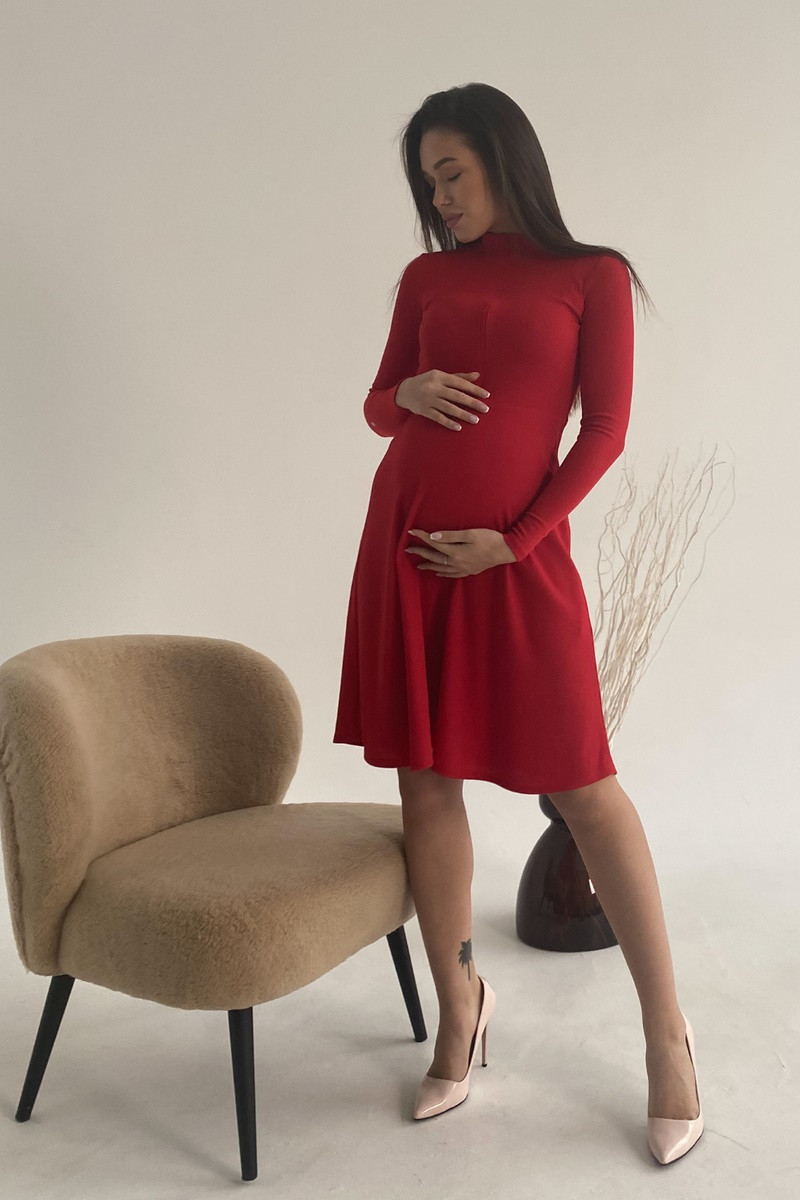 Красное платье для беременных и кормящих мам трикотажное приталенного кроя, Сукня для вагітних, 5287138-К 46 - фото 4 - id-p1650669747