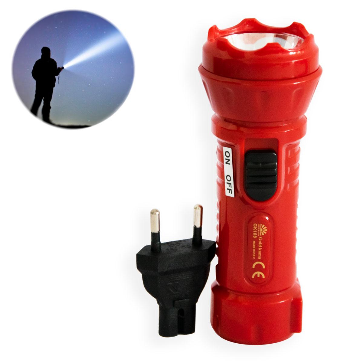 Ручний ліхтар акумуляторний 1W "Gold Kama 108" Червоний, лед ліхтарик для дому з адаптером