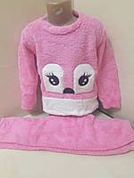 Теплая Махровая пижама для девочки Турция розовая 122 128 134 140 146