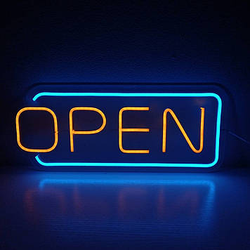 Неонова Led вивіска OPEN (відкрито) з кольоровими буквами 485 х 200 мм з пультом