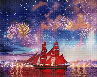 Картина алмазна живопис Корабель з червоними вітрилами 25х30