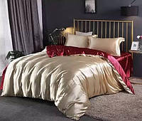 Постельное белье Атлас Бордово-золотое Комплект постельного белья полутороспальный, евро, двуспальный