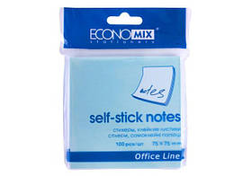 Блок паперу з липким шаром Economix 75*75*100 арк блакитний пастель