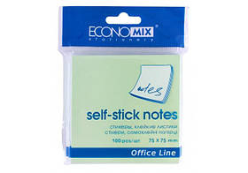 Блок паперу з липким шаром Economix 75*75*100 арк зелений пастель