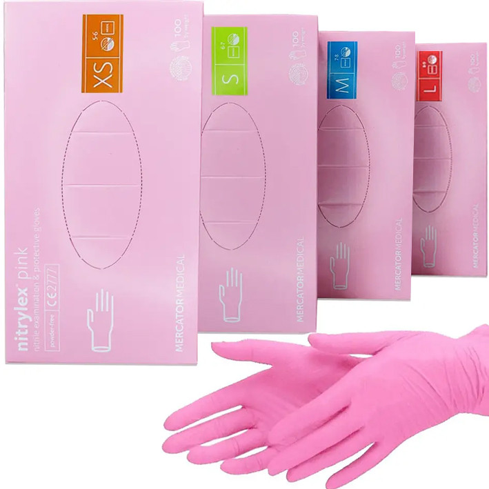 Рукавички нітрилові Nitrylex® Pink, щільність 3.5 г. - рожеві (100 шт)