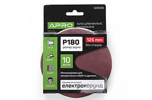 Круг шліфувальний без отворів (на липучці) Ø 125 мм P180 (10 шт.) APRO 8280081